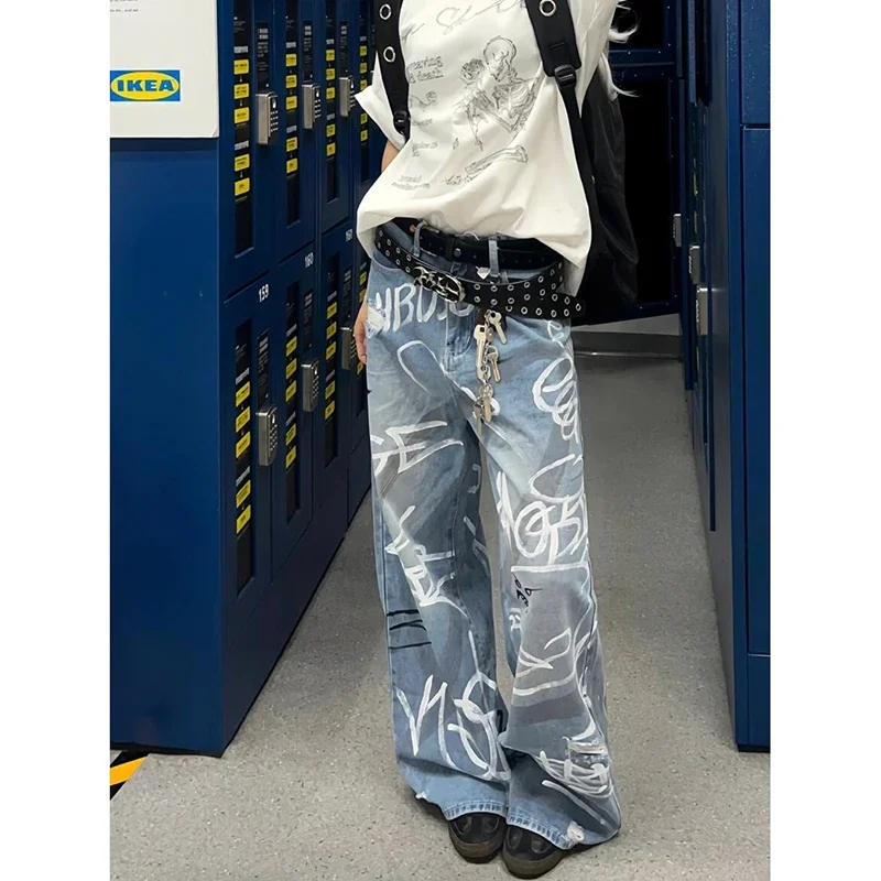 

Женские синие мешковатые джинсы-бойфренды Y2k, винтажные широкие джинсовые брюки в стиле Харадзюку, американские джинсы в стиле ретро 2000-х годов, брюки 2025