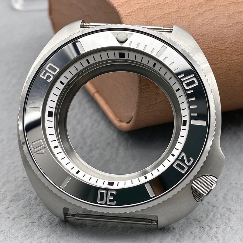 Custom 44mm 6105 Turtle Abalone Case Silver NH35 Dive Case with Double Sapphire Glass Curved Bezel Fit NH35 NH36 4R 7R Movement