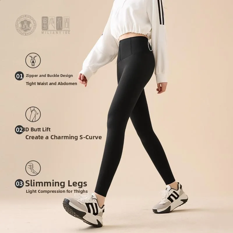 Calças de yoga de cintura alta forradas Thiened Fce feminino outono inverno quente calças justas confortáveis controle de abdômen