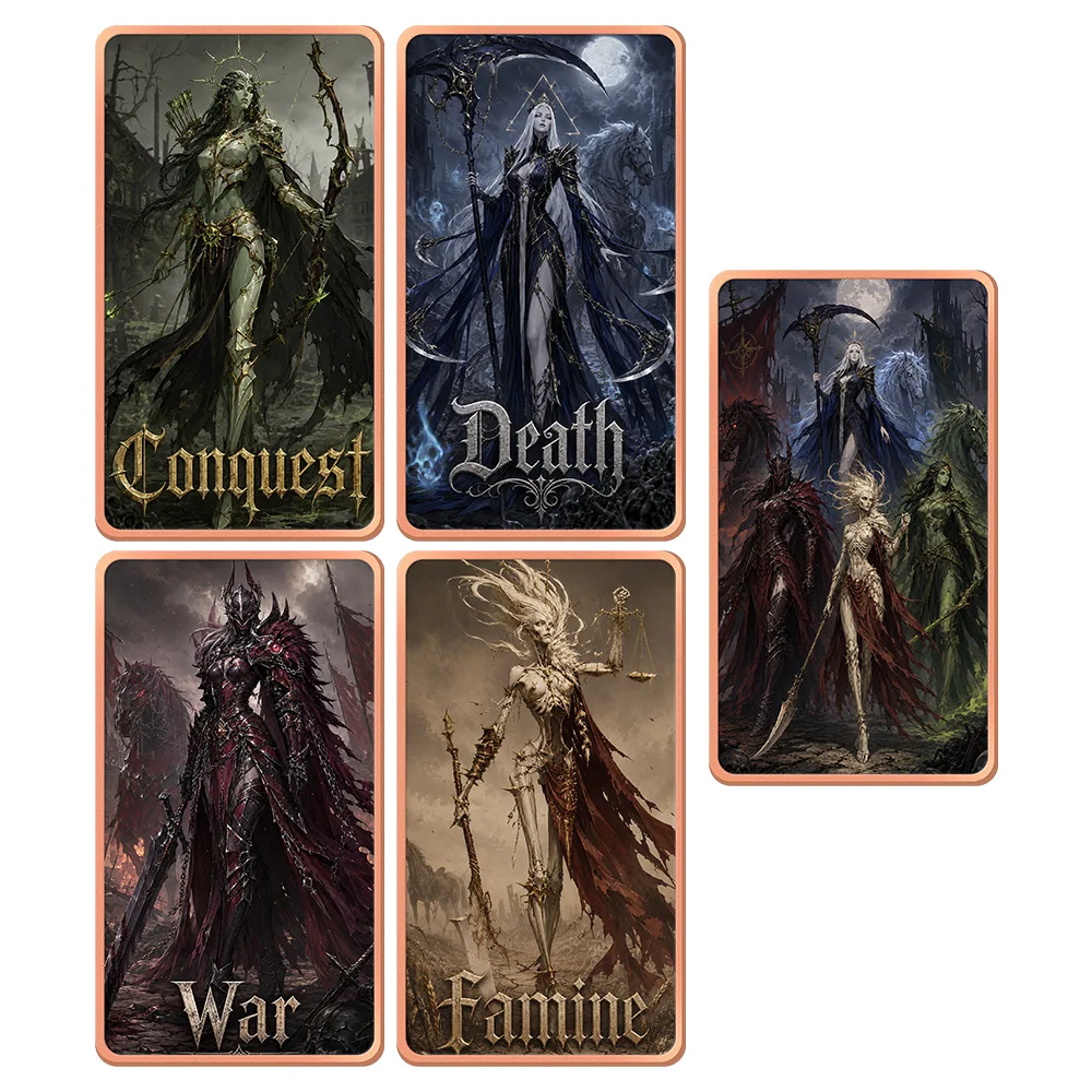4 Horsemen of the Apocalypse Tarot .999 Copper Bars Gothic Dark Fantasy Halloween Occult Witchcraft Oracle Deck for Beginner