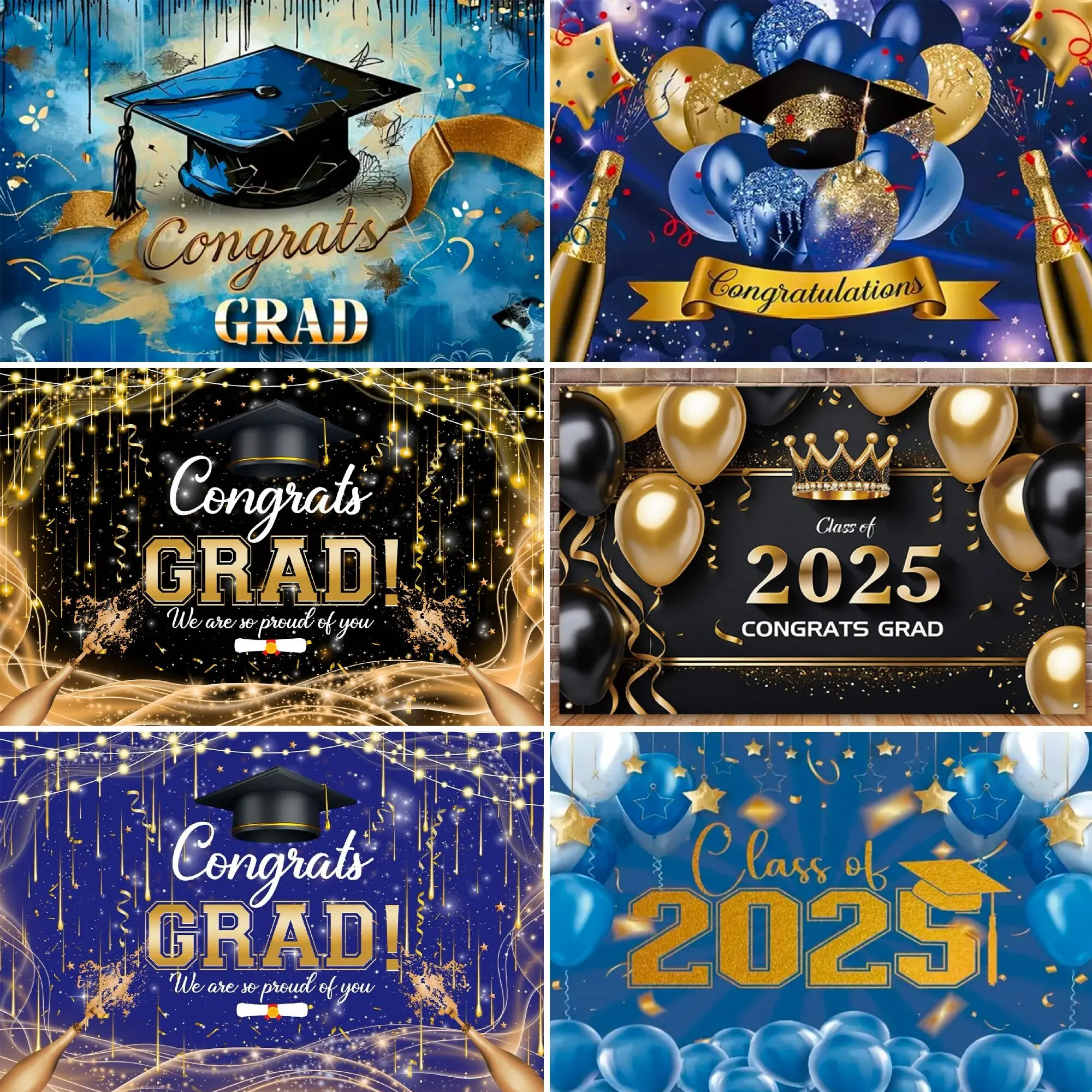 

Congratulations on Graduation Season Theme Backdrop Bachelor's Hat Sparkling Balloon Graduation Season Decor party background