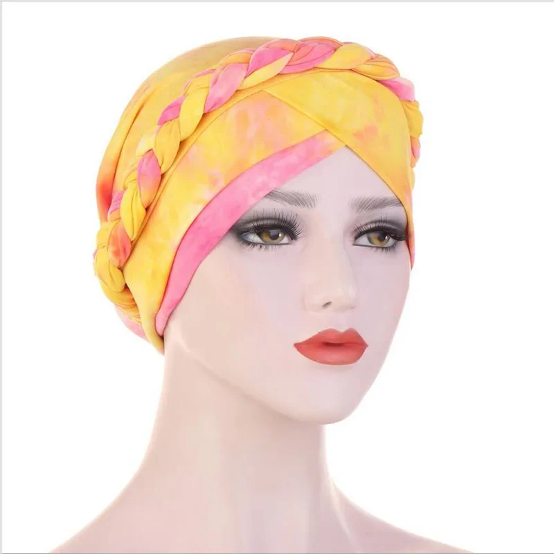 อินเดียพิมพ์ Turban หมวกผู้หญิงมุสลิม Hijab Chemo หมวก Braid Headscarf หมวก Bonnet Canner อิสลาม Headwear Wrap ผมร่วงฝาครอบ