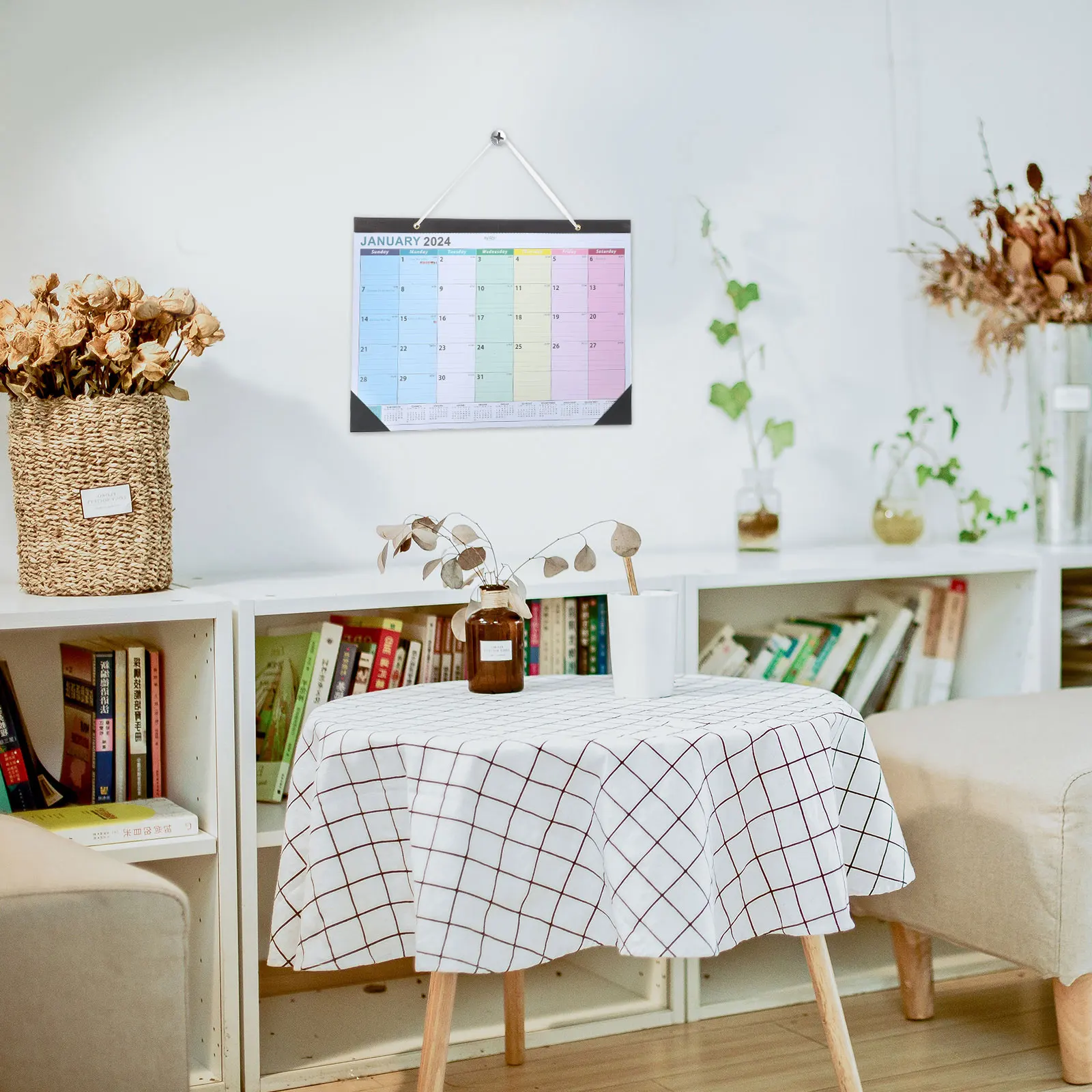 

Creative Hanging Wall Calendar 2024 English Agenda Decorative Monthly Planner for Home Office School Dormitory Schedule Planning
