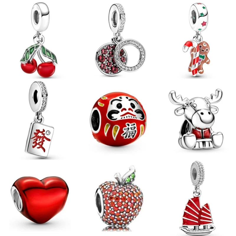 New Ginger Cake People Pendant Strawberry Love Charms Beads For Pandora DIY Bracelet Necklace Jewelry Accessories Christmas Gift