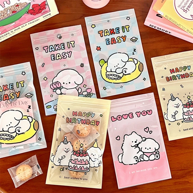 Pequeno Saco De Plástico Zipper Bonito, Zip Lock Pouch, Embalagem De Desenhos Animados Kawaii, Cookie Cigar Candy Bags, Pacote de papelaria, 5 Pcs por conjunto