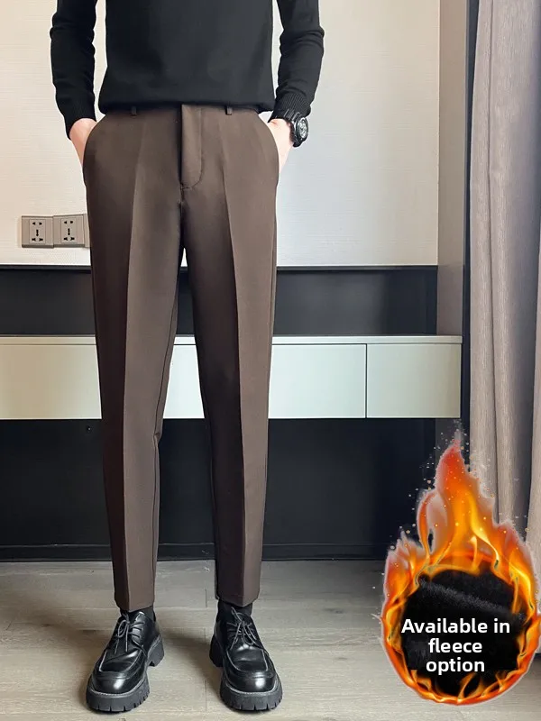 

Модные мужские осенне-зимние тонкие прямые повседневные брюки на подкладке Thiened Fce, корейские длинные брюки для костюма с девятью очками