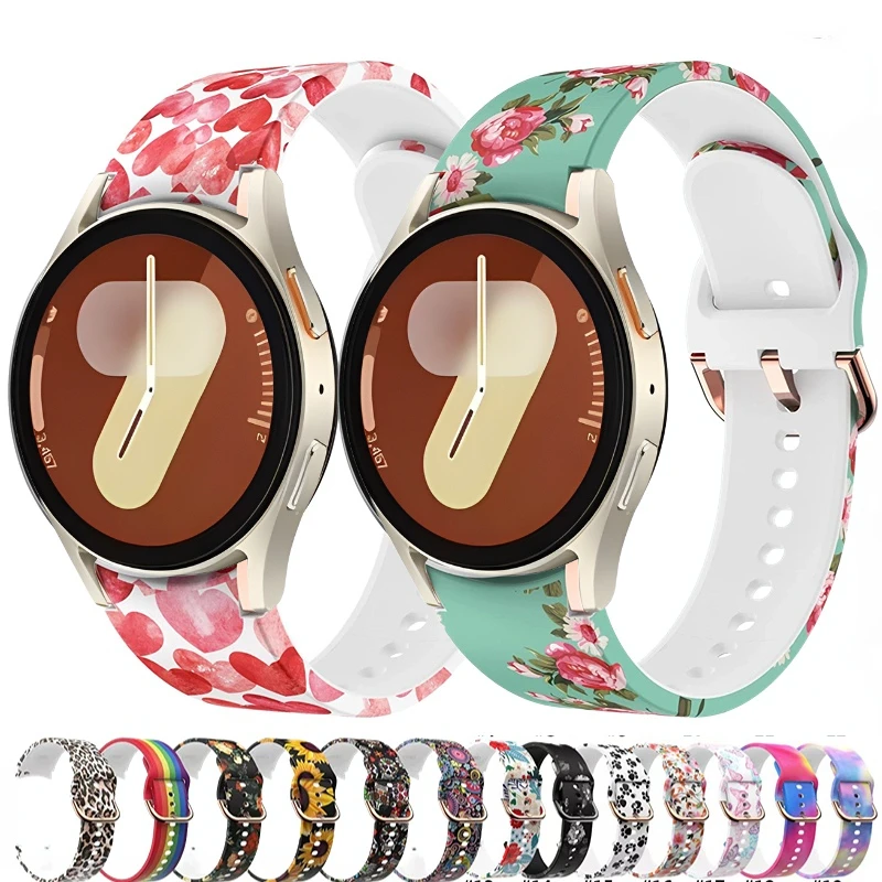 Printed Silicone Strap for Samsung Galaxy 7/6/5/4 40mm 44mm 5 Pro 45mm Color Bracelet Watchband for Watch 6 4 Classic 47mm 46mm