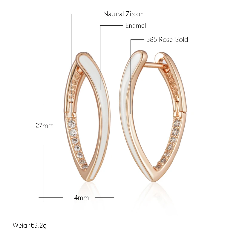 Kinel Hot Fashion 585 Rose Gold Color Green Enamel Drop Earrings For Women Girl Wedding Party Natural Zircon Eardrop Jewelry