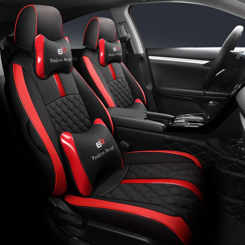 Custom Upholstery Car Seat Covers For Honda Civic 2016-2018, 2019-2021 Breathable Leather Seat Cushion Airbag Compatibility