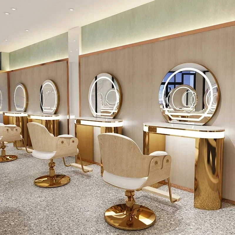 cqyBarber Shop with Light Dressing Table for Hair  with Desktop Hair Cutting and Perming Area Mirror Cabinet Integrated