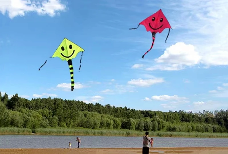 Grande rosto sorridente pipas voando crianças pipas carretel brinquedos ao ar livre ripstop tecido de náilon asa de pipa linha enrolamento jouer fácil barra de pipa