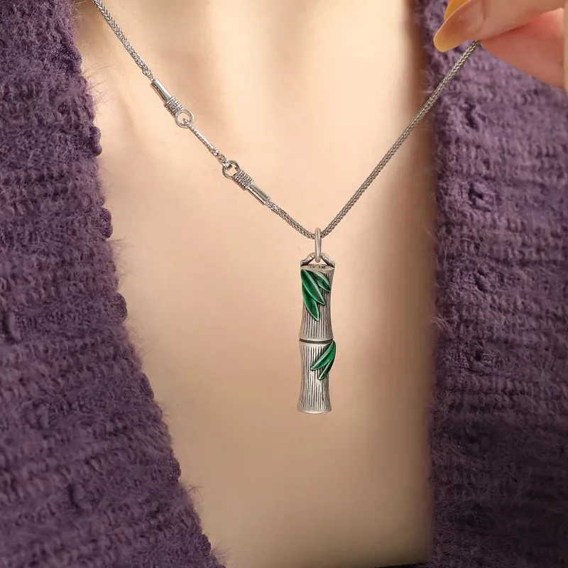Pie plata esmalte bambú colgante collar feminidad personalidad estilo étnico versátil nueva joyería china