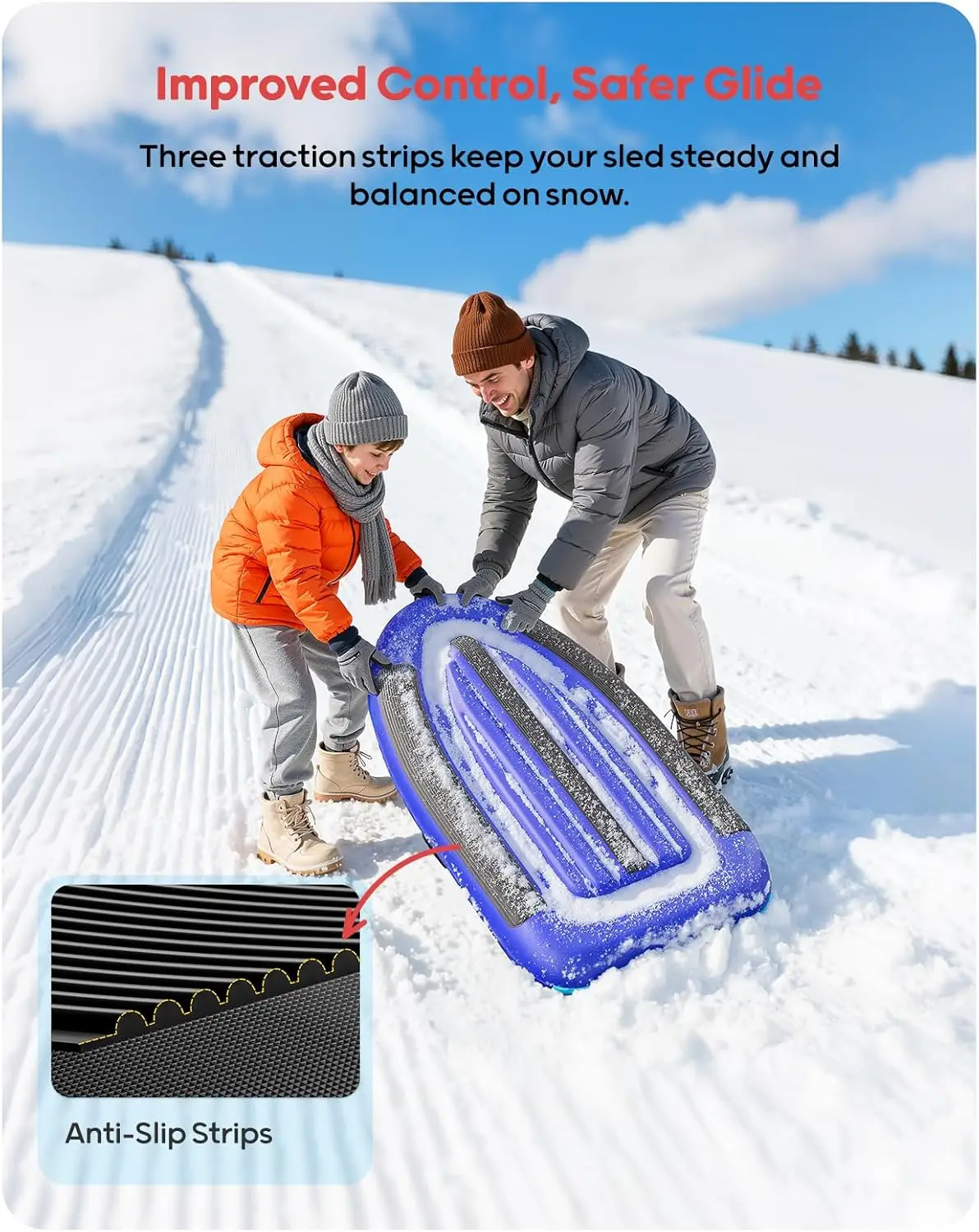 QPAU Inflatable PVC Snow Sled Heavy Duty Reinforced Handles for Kids & Adults Winter Toys Gifts Family Outdoor Sledding view 4