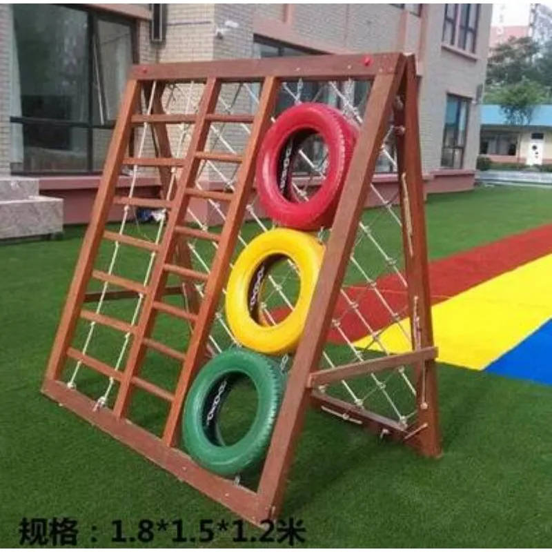 

Kindergarten wooden climbing frame tire climbing combination imported wooden physical training swing crawling drilling hole.