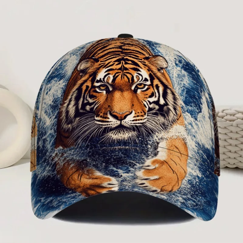 Tiger In Water Print Classic Baseball Cap Casual Adjustable Duckbill Hat Lightweight Design Ideal For Daily Wear And Weekend