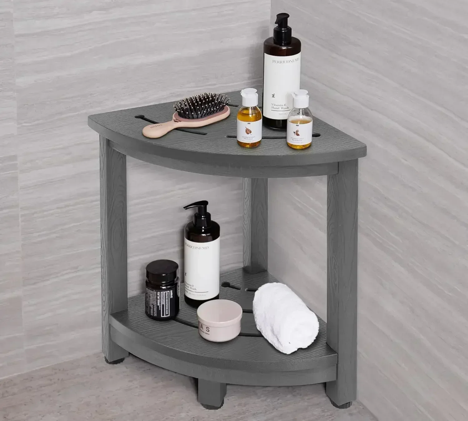 

Corner Shower Stool for Inside Shower, Waterproof Shower Bench for Shaving Legs, 2-Tier Bath Bench with Storage Shelf for