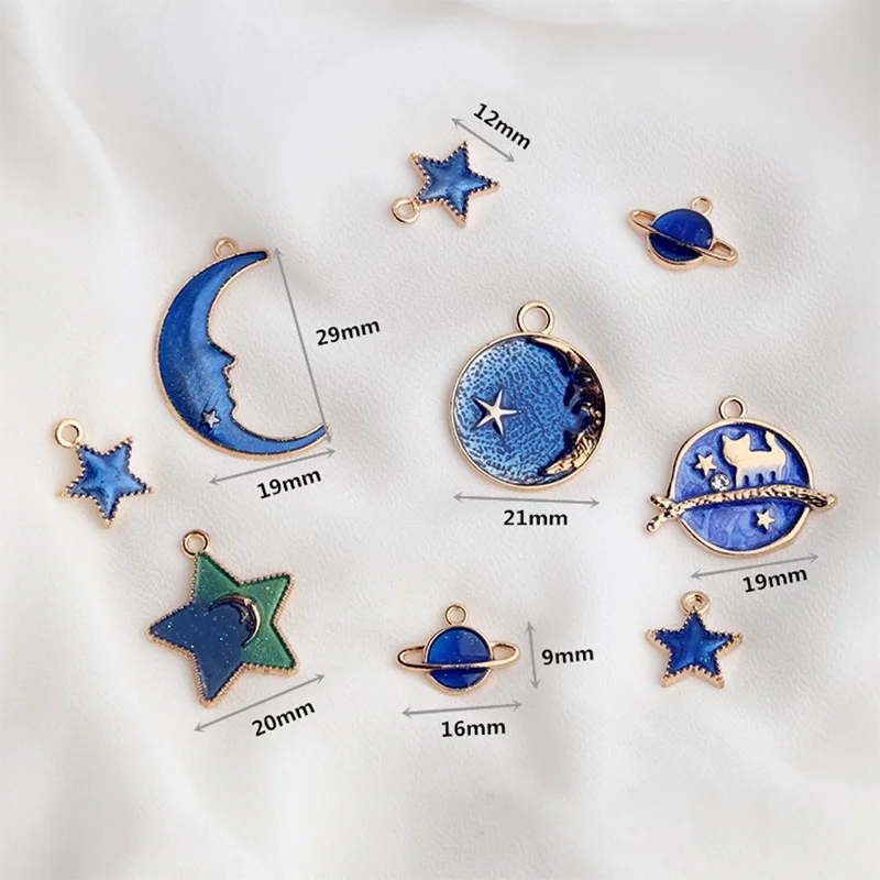 10Pcs Star Moon Sky Metal Enamel Charms Pendants for Making Pendants Necklaces Earrings DIY Handmade Jewelry Accessories