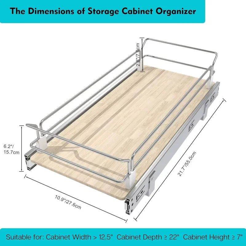 Pull Out Cabinet Storage Box 11 Inch Wide 22 Inch Deep Sliding Drawer Kitchen Organizer Heavy Duty Iron Stain Proof Pantry