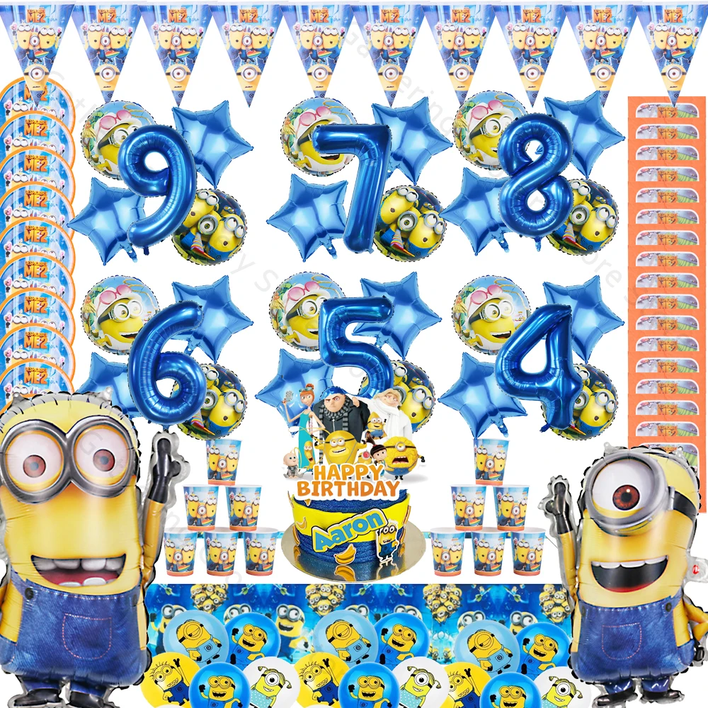 Minions Anime Girl Boy Baby Shower Happy Birthday Party Table Accessory DIY Scene Layout Paper Plate Ballon Cake Supplies Decor