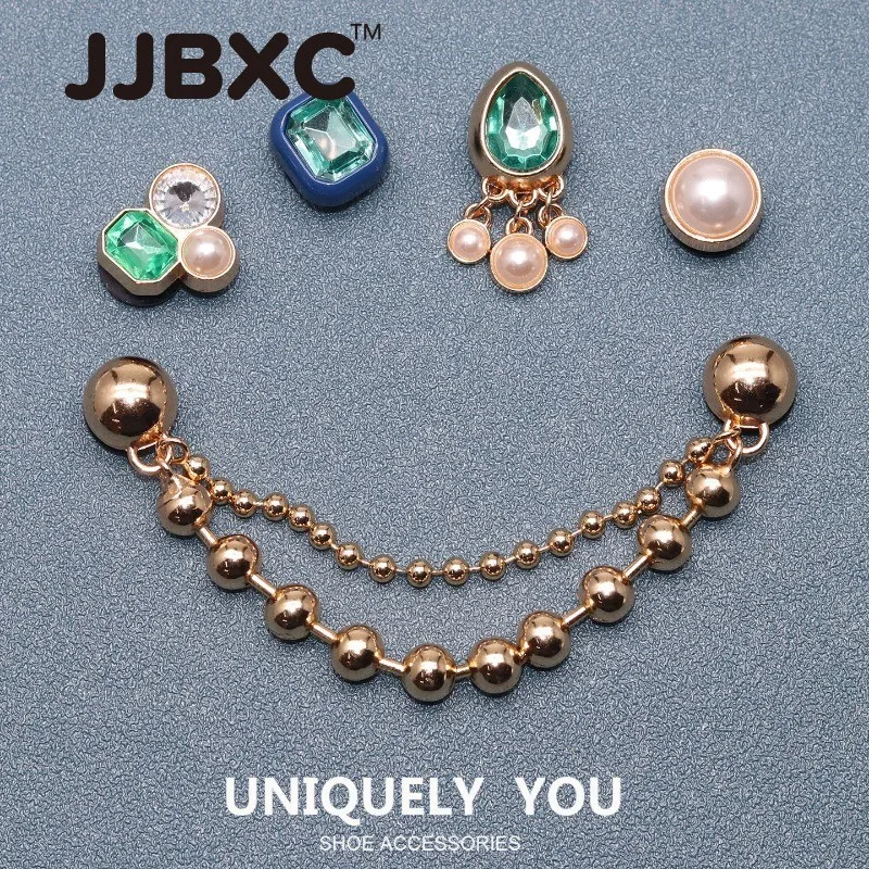 JJBXC CHARM Shoe Buckle Shoe Accessories Metal Pearl Gem Chain DIY Fashion Shoes Accessories Suitable for cross Shoes