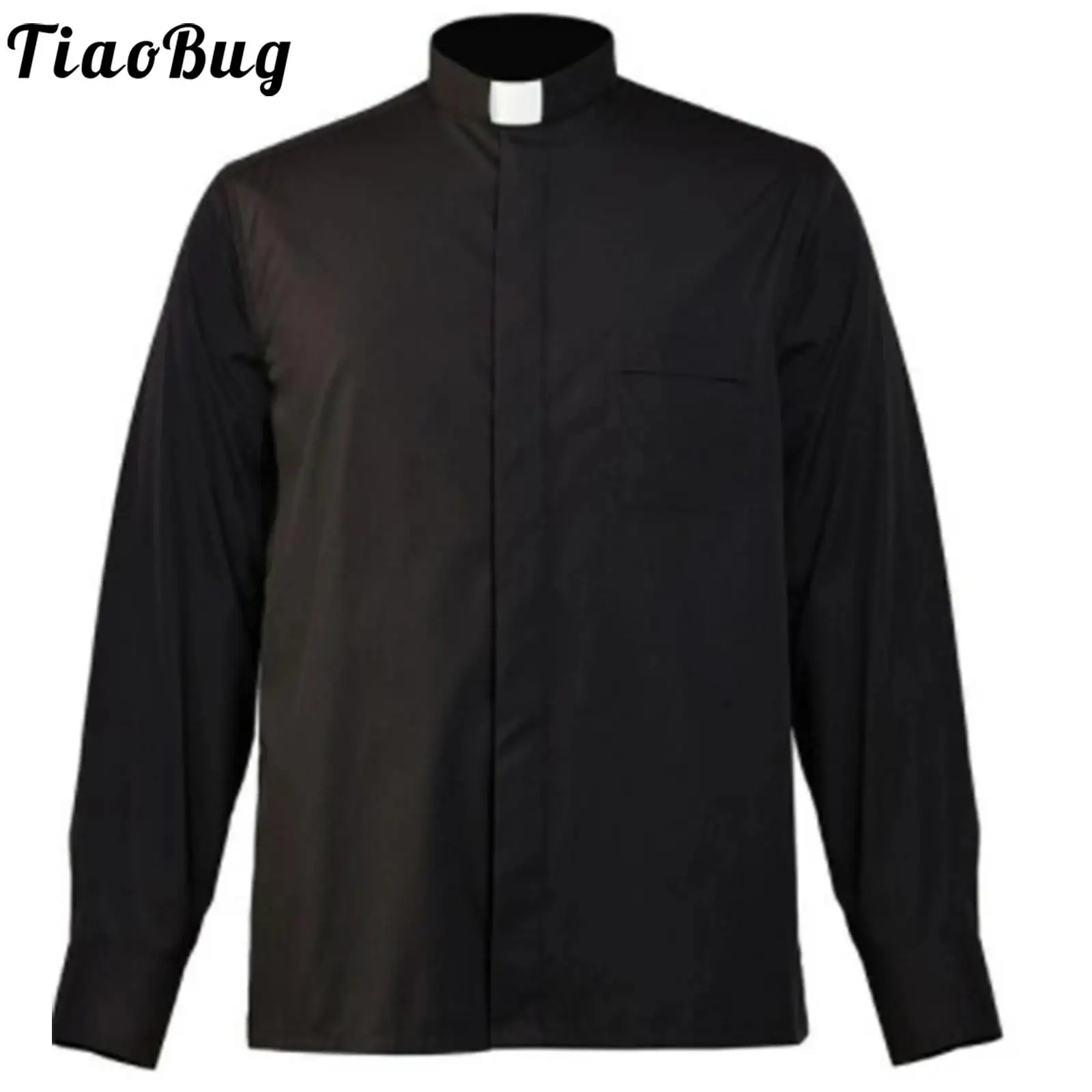 

Формальный костюм-футболка, мужская черная рубашка Blessed Priest Clergy с воротником-стойкой, футболка с контрастной биркой, топ для профилактических официальных мероприятий