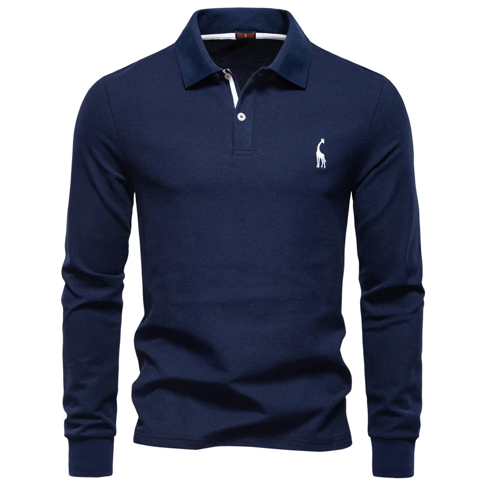 Men's solid-color high-quality embroidered long-sleeved polo shirt - Golf casual and fashionable, highly versatile sport polo sh