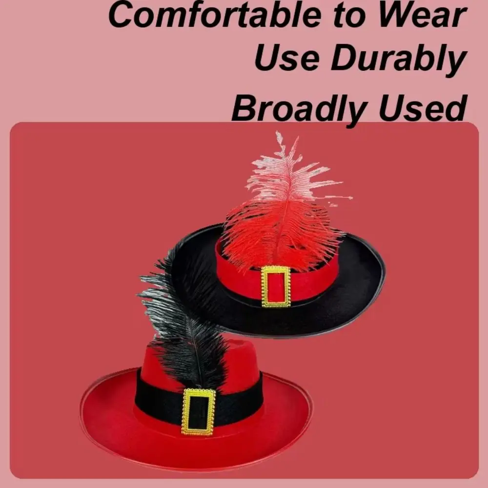 Vintage Black Musketeers Costume Hat Magician Hat Stage Performance Holiday Costume Hat Top Hats With feathers Cosplay Hat