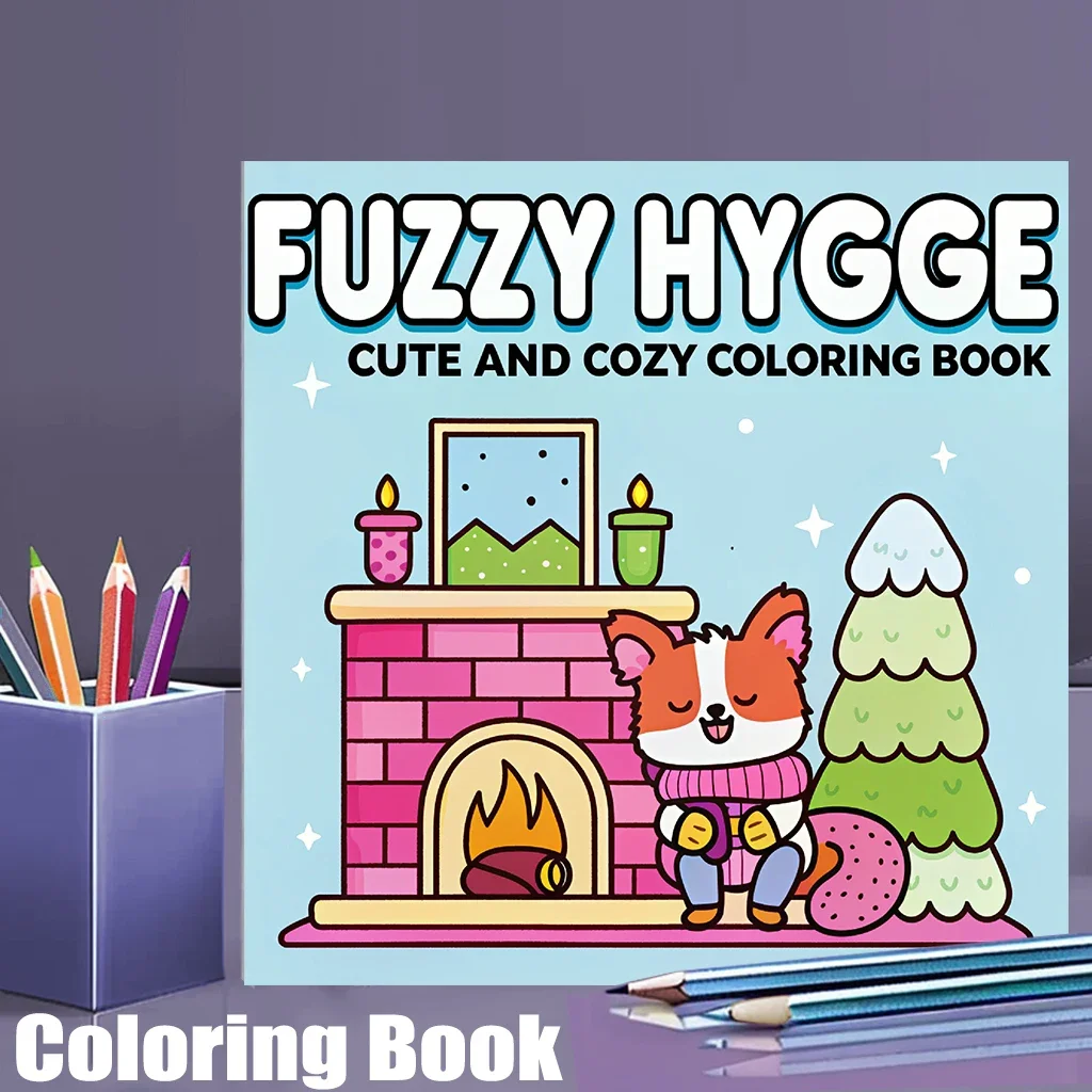 28 Pages Fuzzy Hygge Cute Coloring Book for Adult | Colouring Book for Stress Relief, Birthday Day Gift, Back to School Supplies