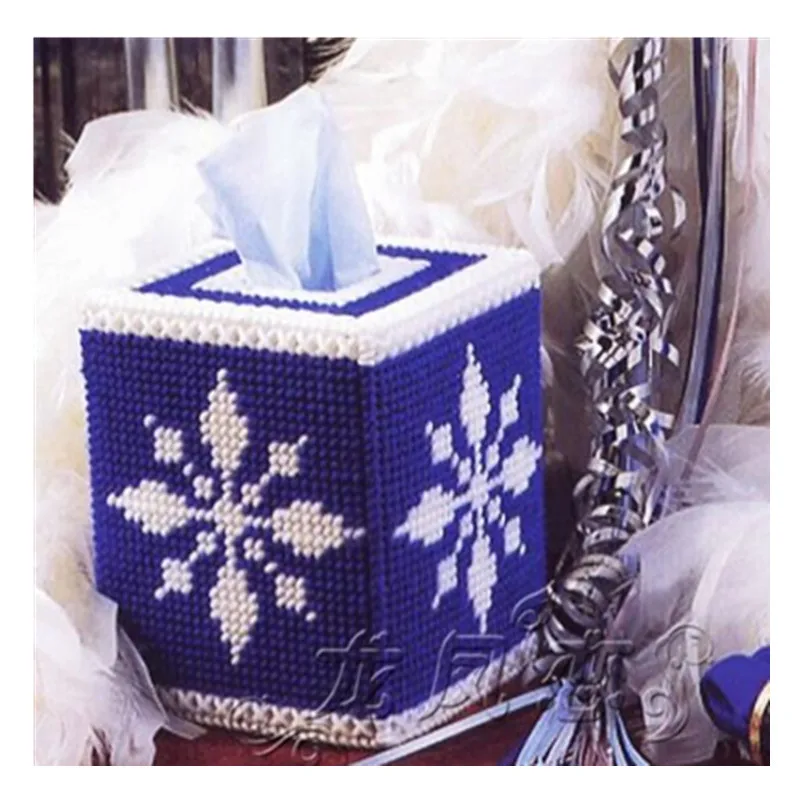 12x12x14cm Blue Snowflakes storage tissue box embroidery kit DIY handmade craft set Crocheting knitting needlework supplies