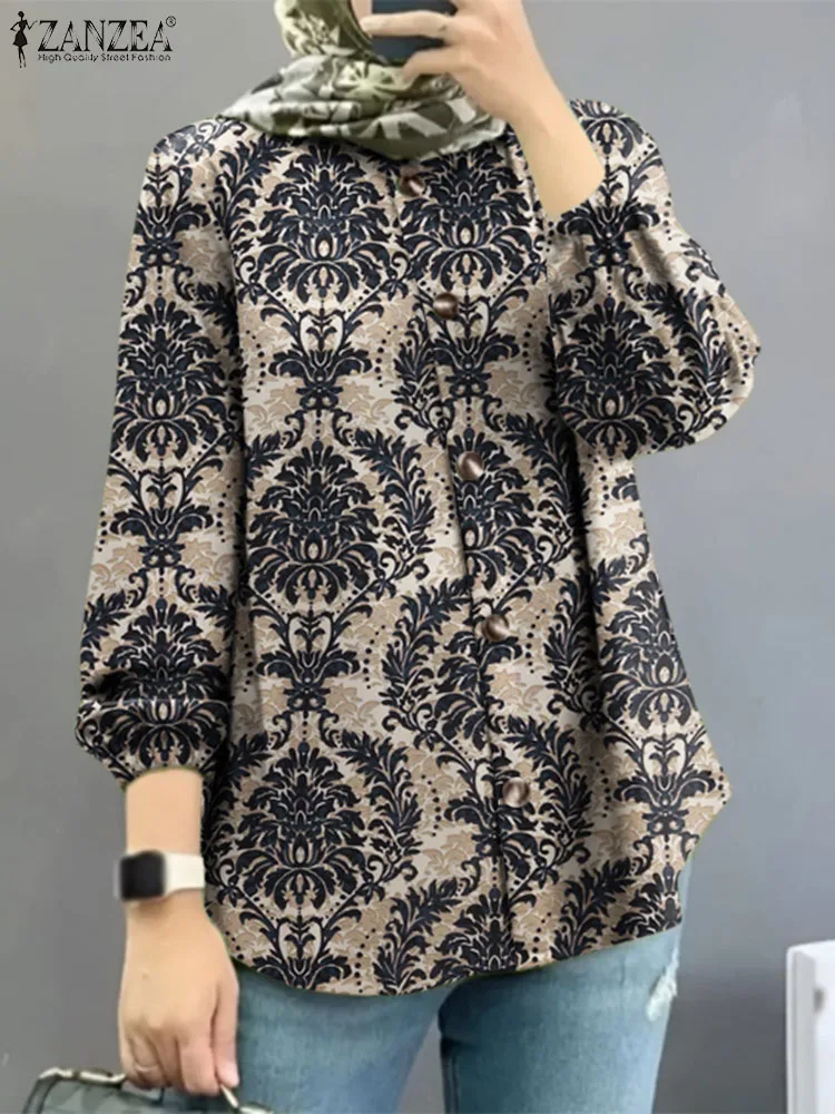 

2023 ZANZEA Fashion Muslim Printed Blouse Women's Autumn Tops Bohemian Dubai Turkey Abaya Kaftan Casual Long Sleeve O Neck Shirt