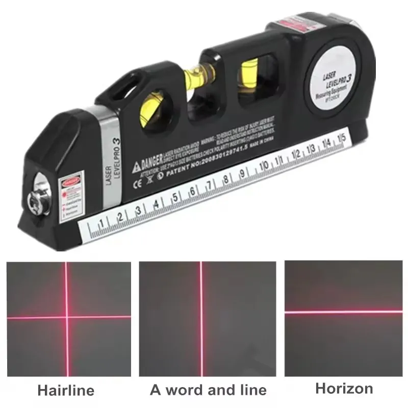 Level Laser Horizon Vertical Measure Tape Aligner Bubbles Ruler 8FT Aligner Standard and Metric Rulers Cross Line laser