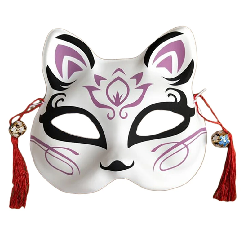 Anime Demon Fox Mask Hand-painted Japanese Mask Half Face Mask Masquerade Festival Ball Kabuki Kitsune Masks Cosplay Prop