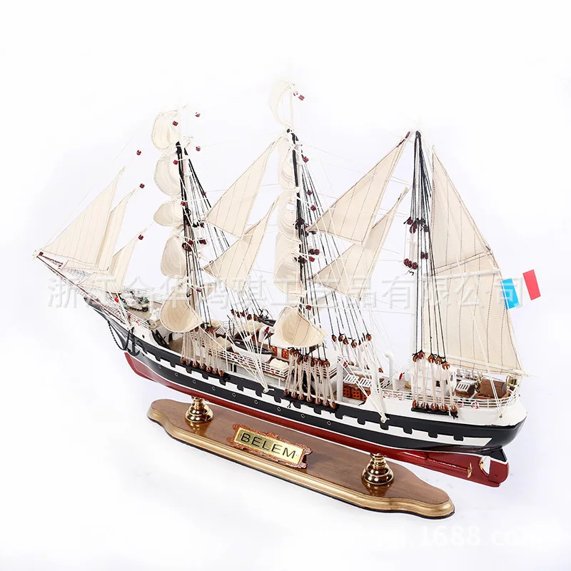 80cm Belen Sailboat Model Ornaments Simulation Solid Wood Smooth Sailing Handmade Wood Crafts