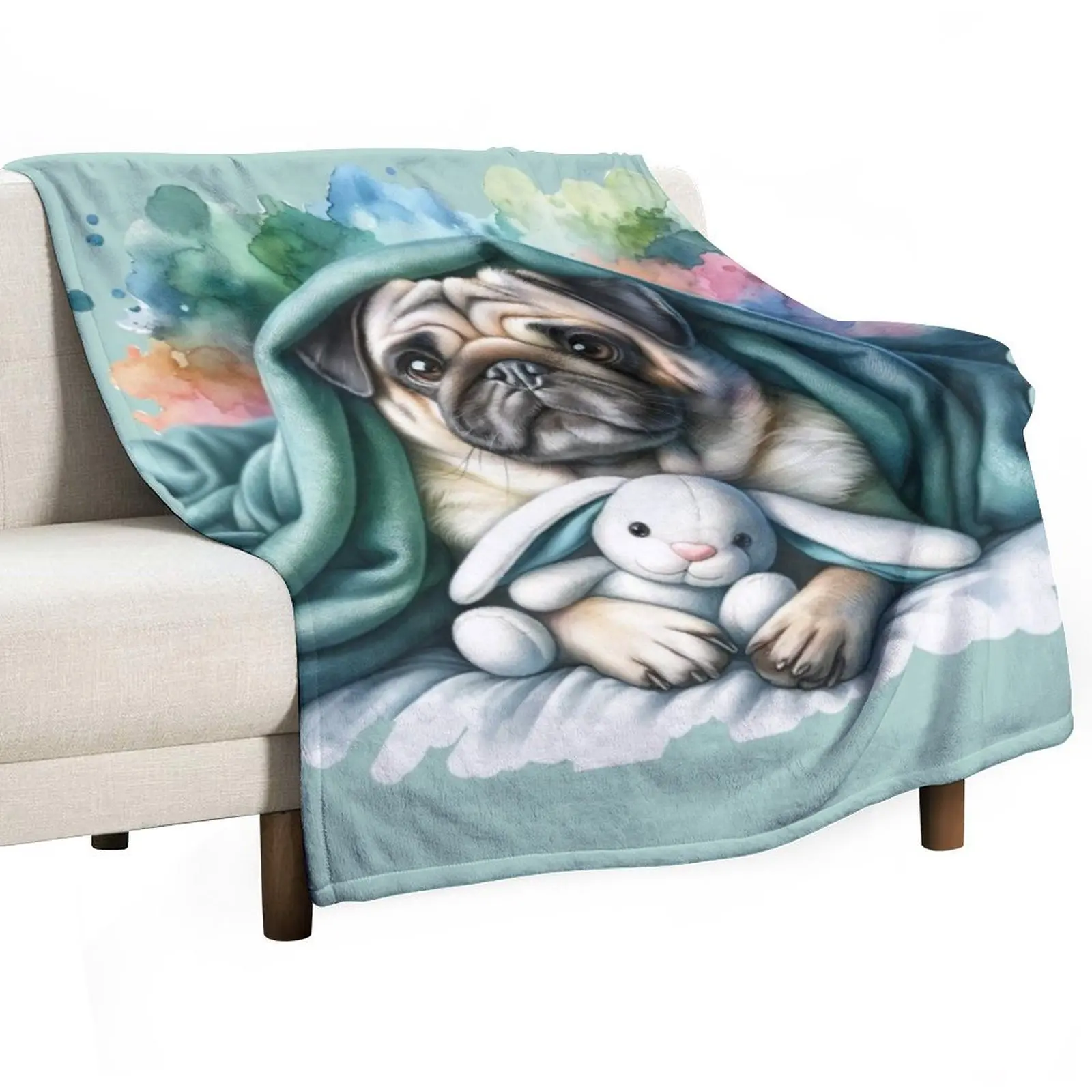 

Pug Hugging Stuffed Bunny Throw Blanket Blankets For Baby Decorative Throw Retros Blankets