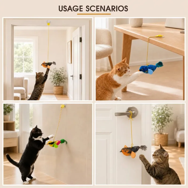 Interaktives Vogelspielzeug für Katzen, Wandhängendes Soundspielzeug mit Katzenminze, Jagd- und Teasing-Spielzeug für Kätzchen, Selbstunterhaltungs-Katzenspielzeug – Detail 6