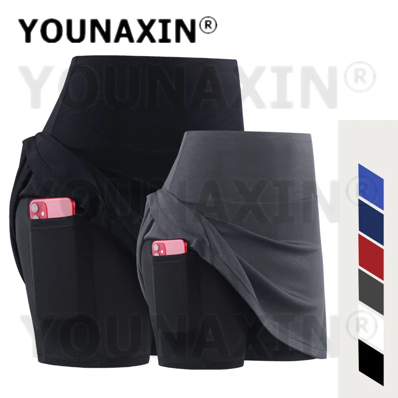 Women's Pro Yoga Pleated Sports Skirt With Pocket Training High Waist Fitness Running Shorts Quick Drying M L XL 2XL 3XL 4XL