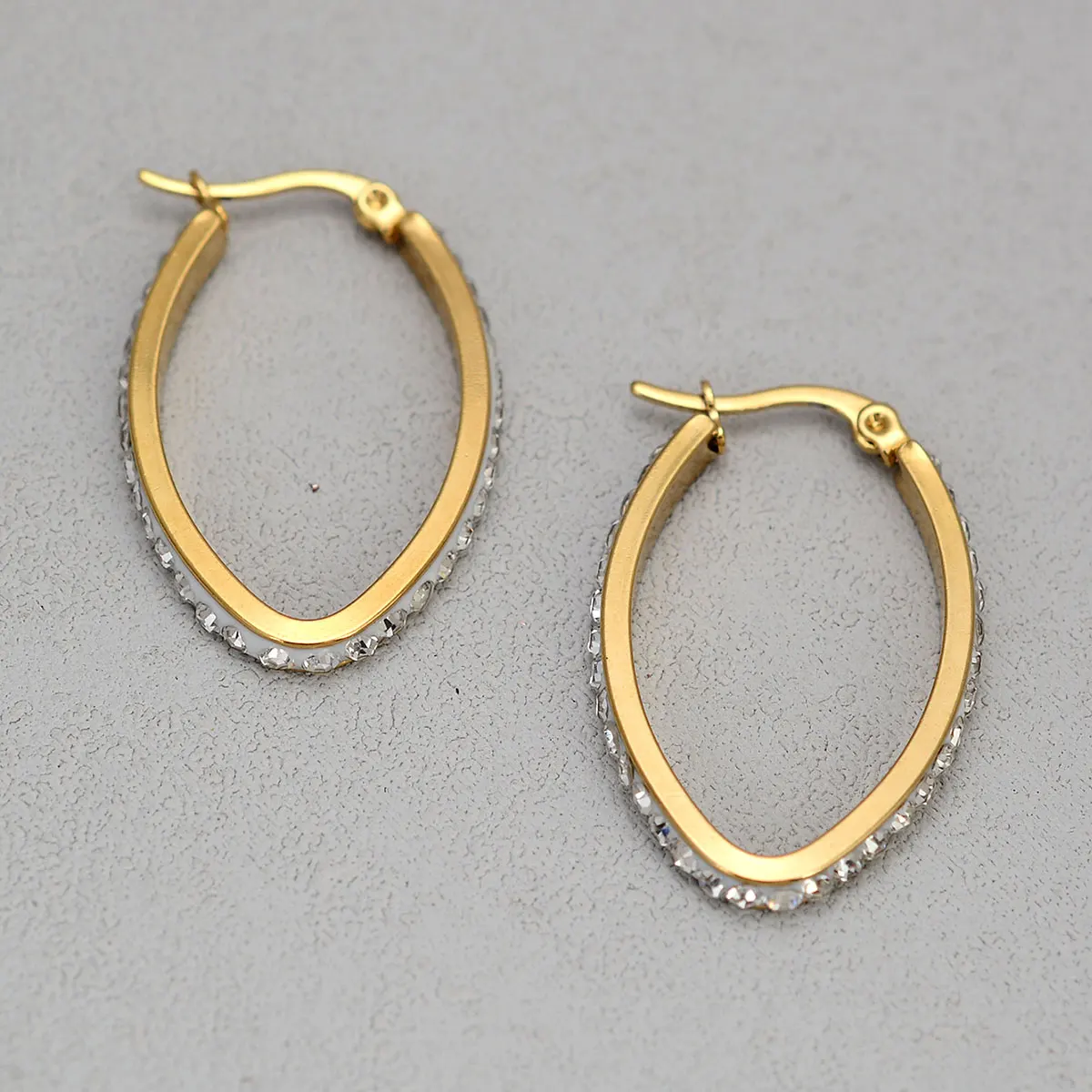 Luxury CZ Stainless Steel Hoop Earrings for Women Gold Color  Geometric Oval Huggies Earrings Fashion Wedding Jewelry pendientes