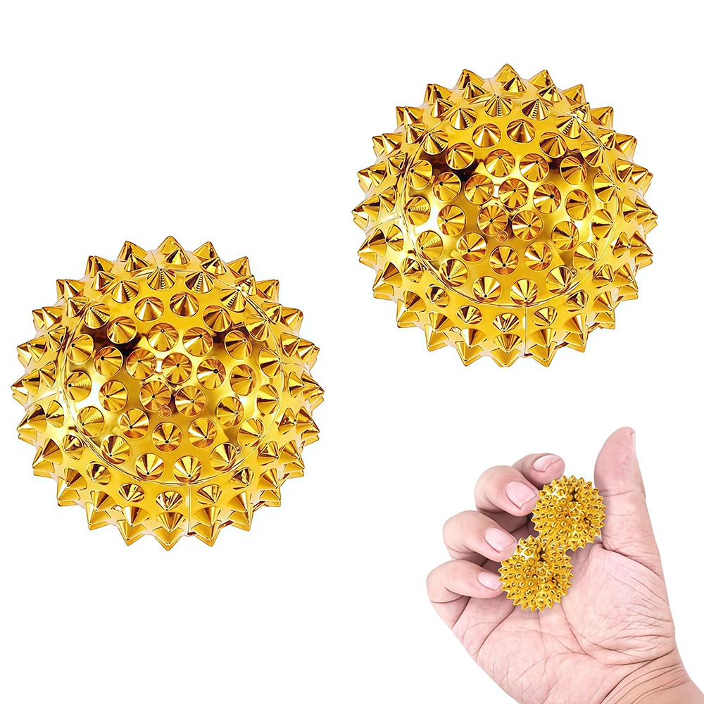 2Pcs Spiky Massage Ball Magnetic Massage Silver Acupuncture Ball Hand Exercise Squeeze Balls for Pain Pressure, Stress Relief