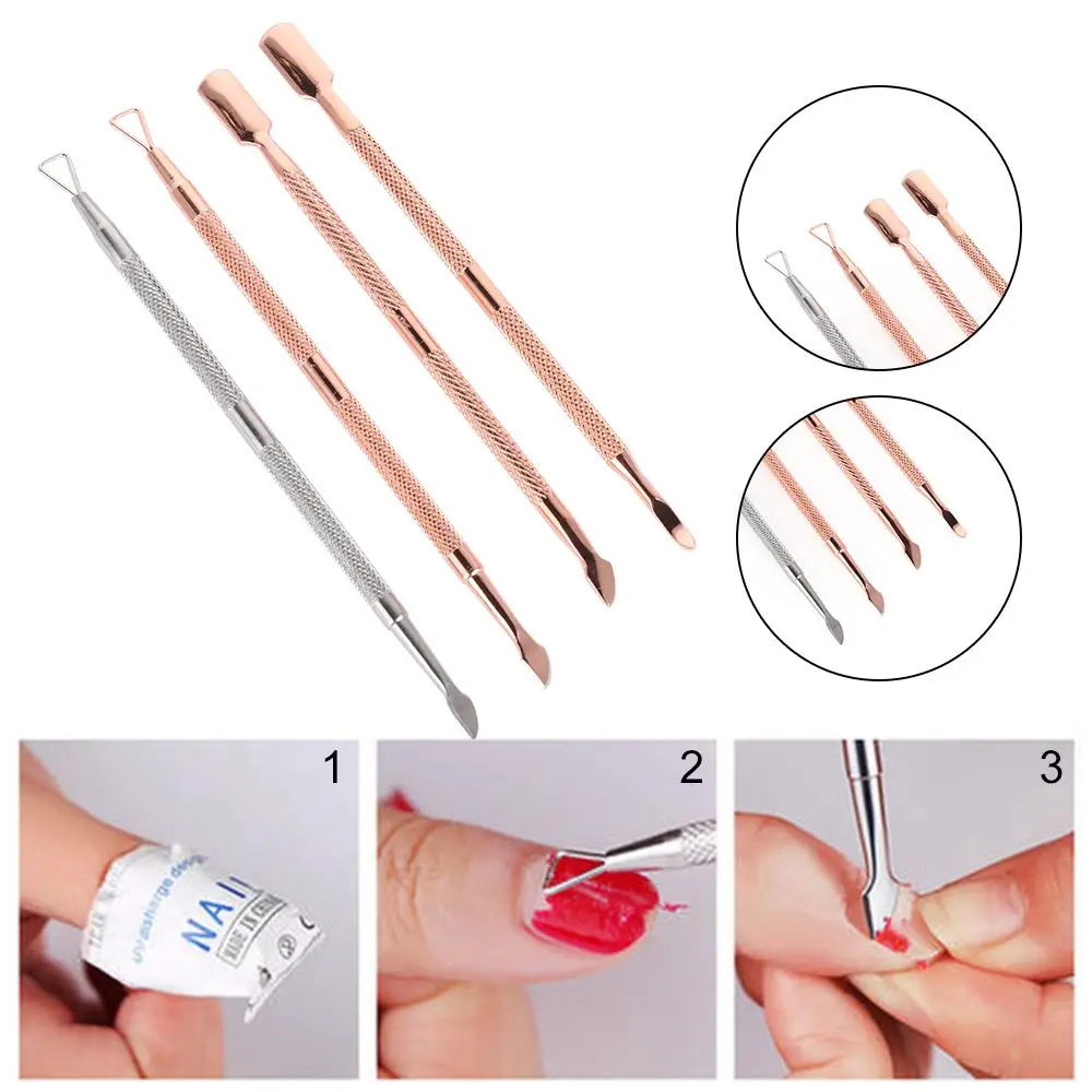 Ferramenta de manicure aço inoxidável, unha polonês removedor, gel uv vara limpa, haste triângulo, cutícula empurrador, novo, 1 pc