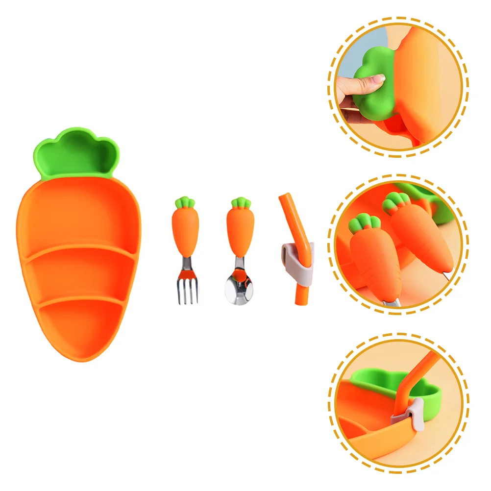 Carrot Plate Toddler Utensils Kids Forks Baby Feeding Supplies Infant Spoons Flatware Plates