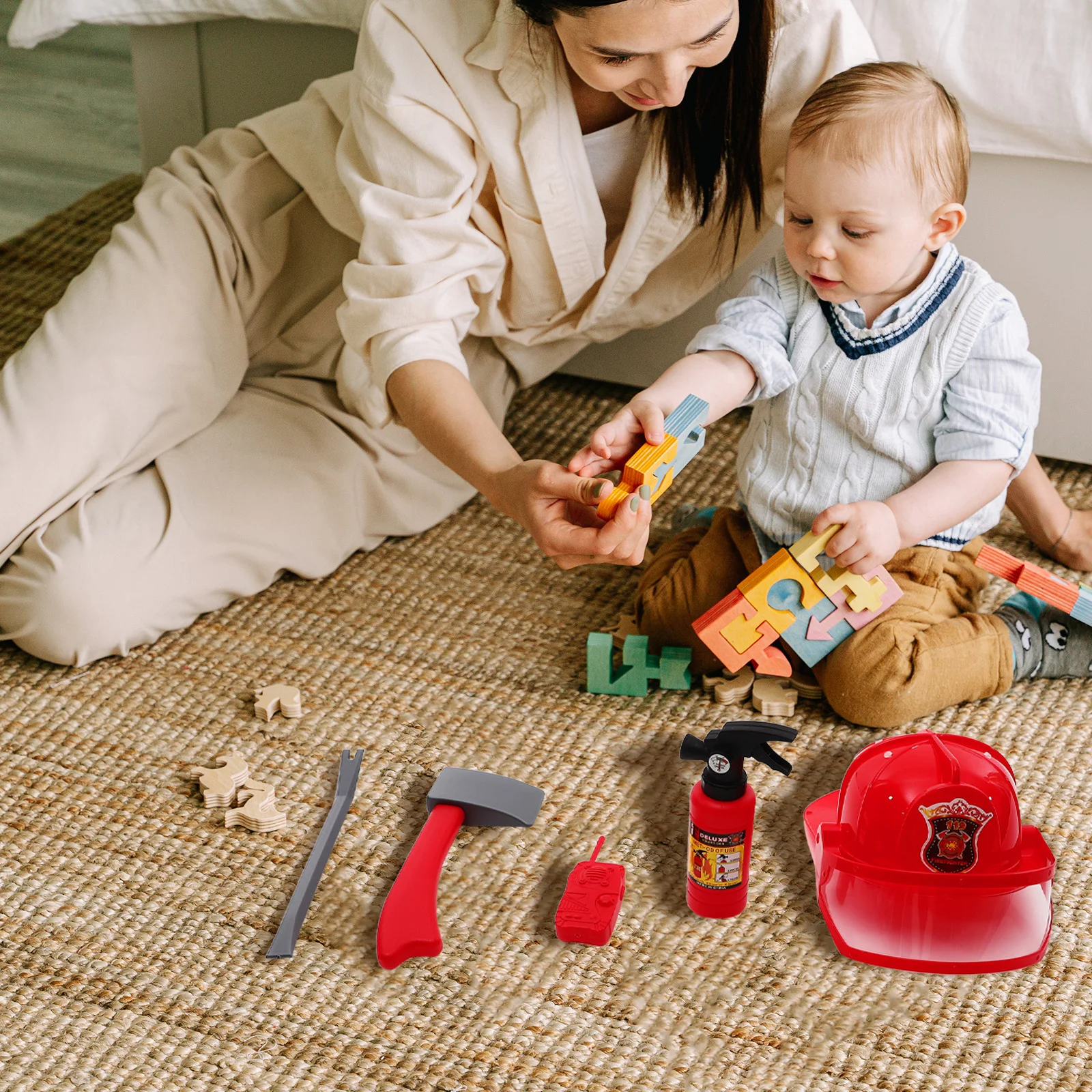 

1 set Fireman Costume Set for Kids Role Play Clothing Accessories Tools Kit Firefighter Hat Dress Up for Toddlers