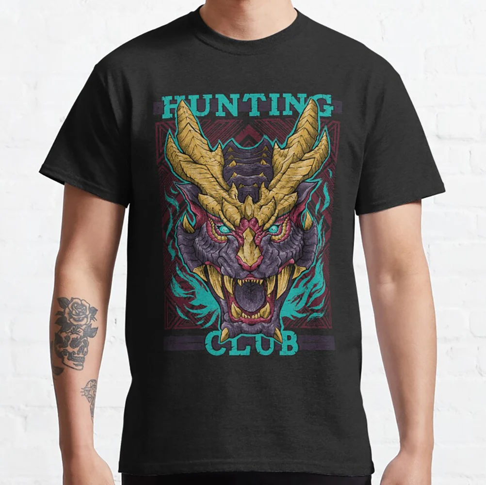 Camiseta de regalo Wyvern of Malice Monster Hunter World Hunting Club, ropa gráfica de manga corta 100% algodón para hombre, tops de todas las tallas