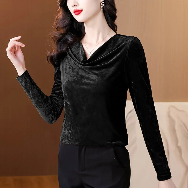 

Женская футболка с длинными рукавами, зимний новый стиль, повседневный и универсальный модный бархатный топ