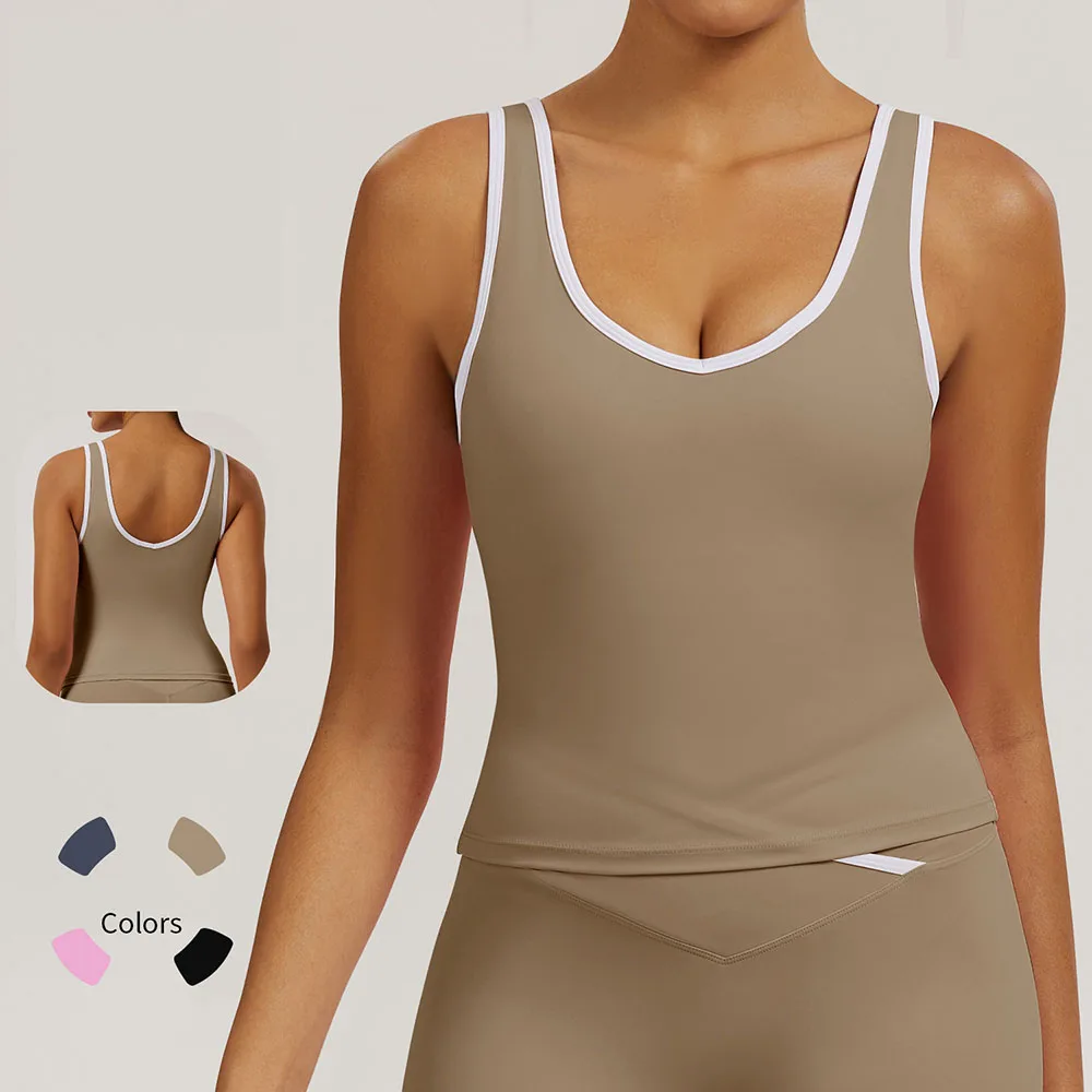 

‌Women's Naked Feel Color Block Sports Bra with Cut-Out Back Yoga Tank Top for Gym & Casual Wear