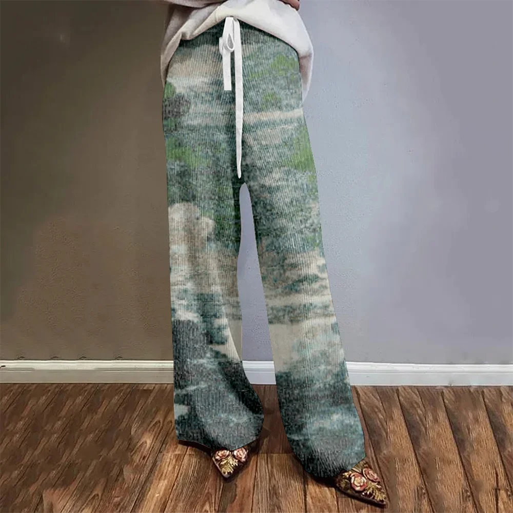 Artist Oil Paint Colors Casual Wide Leg Pants Harajuku Women's Trousers High Quality Flare Pants Daily Loose Pants Plus Size