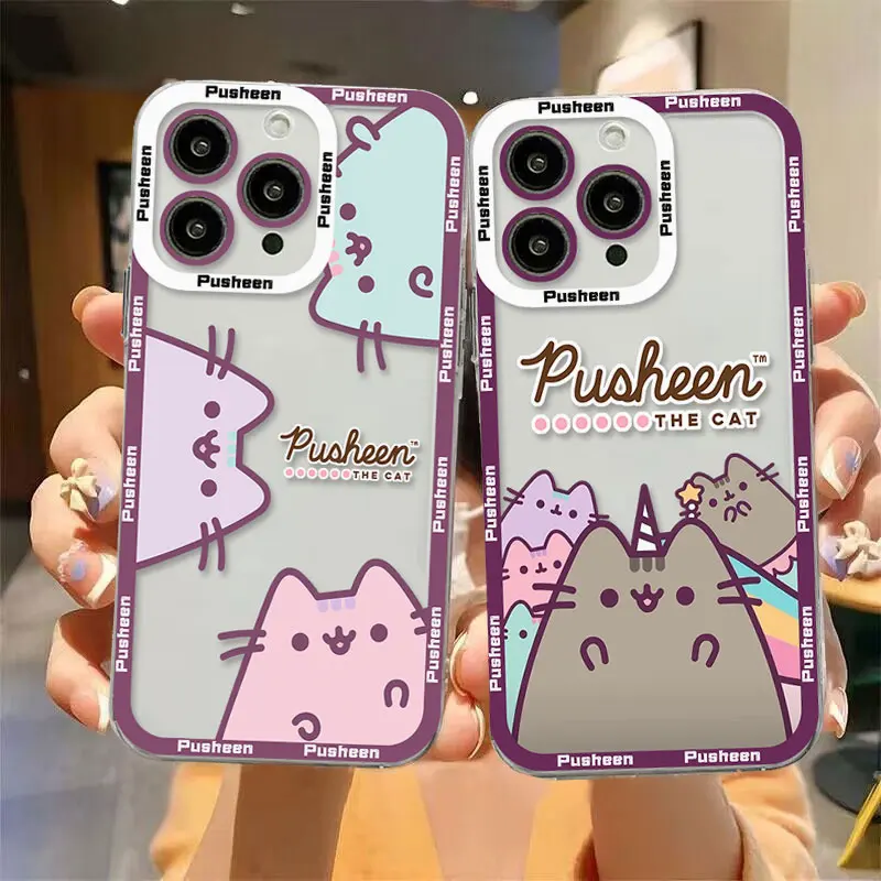 Funny Pusheen Cat Phone Case For iPhone 15 14 13 12 Mini 11 Pro Max X XR XS 7 8 SE 2020 Plus Soft Silicone Transparent Cover