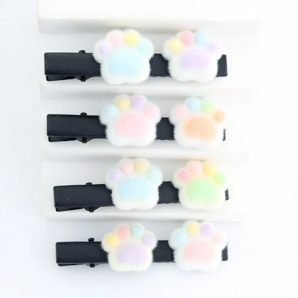4Pcs Resin Flocked Cat Paw Cute Hair Clip Handmade Suitable for Hair Accessories Decoration