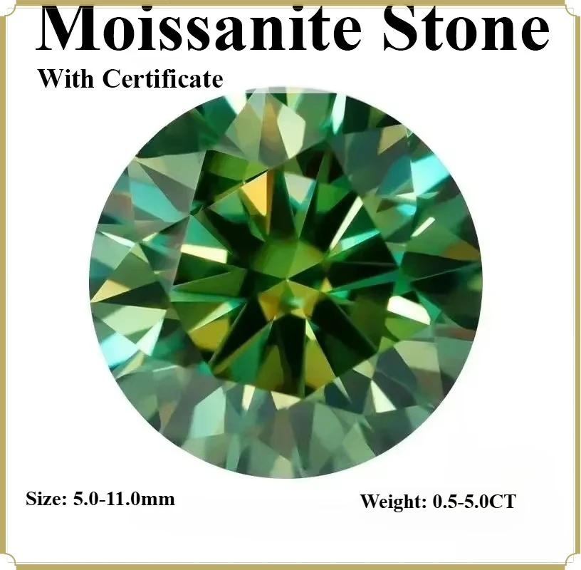 Moissanite Stone Round Cut Yellow Green Colour VVS1 Gemstone Charms Beads Advance Jewelry Making Materials With Certificate