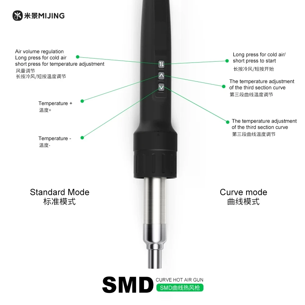 MIJING MJ-F11 SMD مسدس هواء ساخن شاشة ديجيتال بغا محطة إعادة العمل فوهة منحنية لحام إصلاح محطة ديسولديرينغ #4