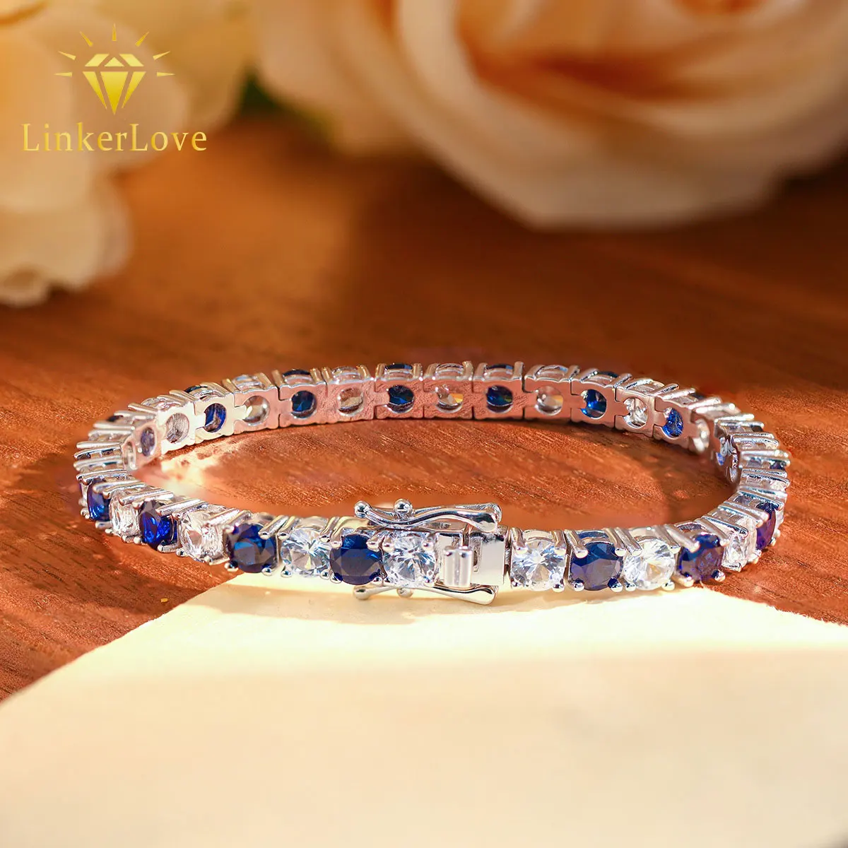 

LinkerLove 4mm Blue and White Sapphire Tennis Bracelet 925 Silver Alternating Gemstone Ruby Bangle for Women Luxury Jewelry Gift